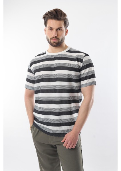 Siyah Bisiklet Yaka Çizgili Erkek T-Shirt E7118 fiyatları