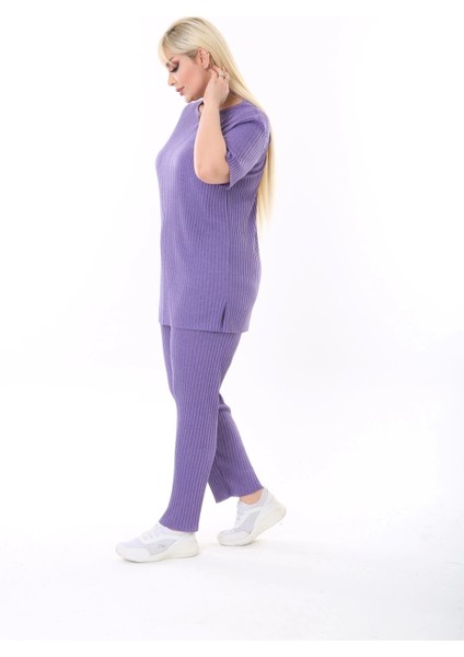 Kadın Kısa Kollu Beli Lastikli Yırtmaçlı Rahat Kalıp Ikili Kaşkorse Takım modelleri