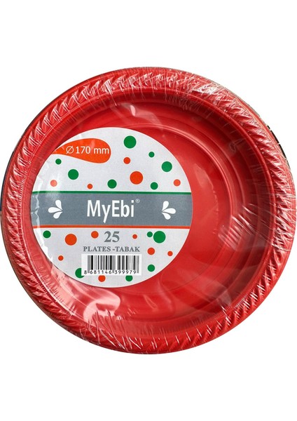 My-Ebi Kırmızı Renkli Parti Davet Plastik Tabak - 17 Cm. - 25 Adetlik Paket
