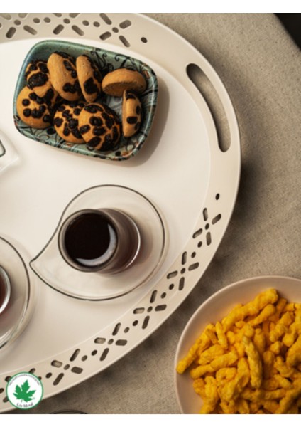 Lalin Tepsi Metal Oval Servis Tepsisi , Romantik Tepsi, Büyük Tepsi, Çay Kahve Tepsisi Krem modelleri