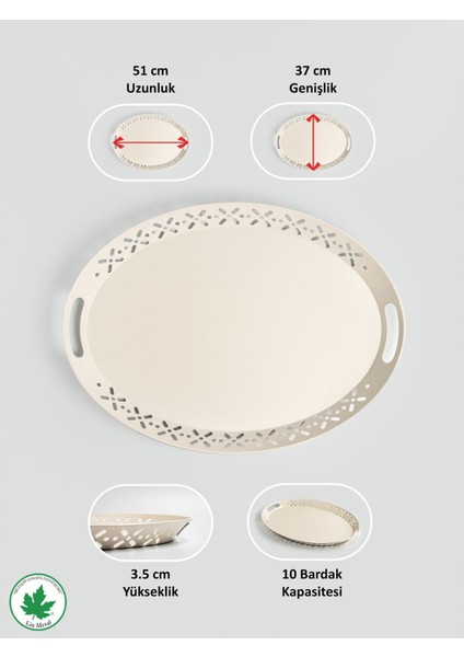 Lalin Tepsi Metal Oval Servis Tepsisi , Romantik Tepsi, Büyük Tepsi, Çay Kahve Tepsisi Krem fırsatları