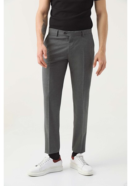 Ds Damat Comfort Gri Düz Travel Kumaş Pantolon