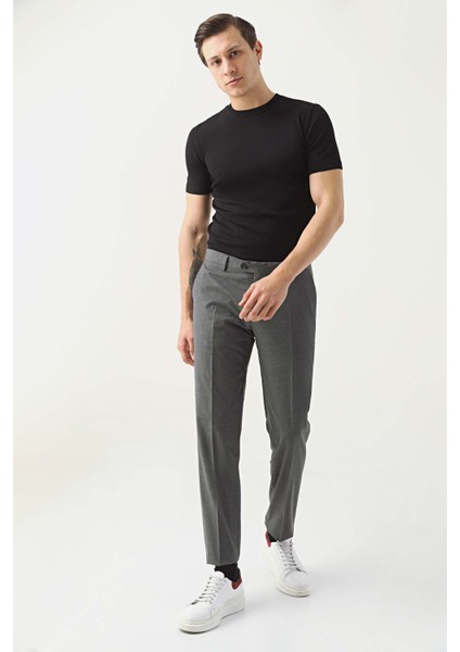 Ds Damat Comfort Gri Düz Travel Kumaş Pantolon