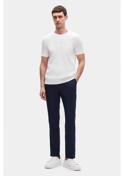 Slim Fit Ekru Rayon Örme T-Shirt