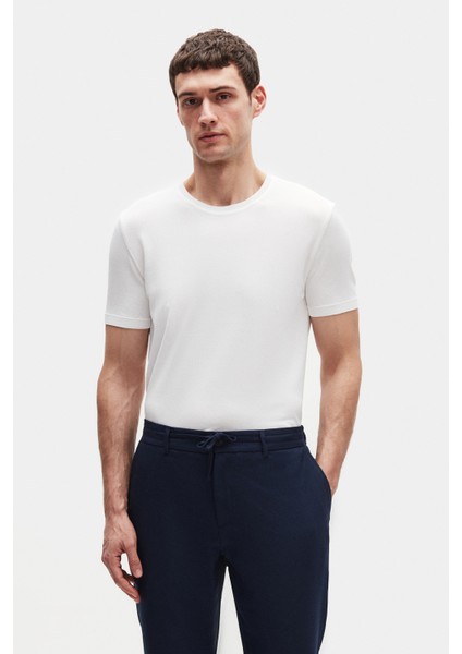 Slim Fit Ekru Rayon Örme T-Shirt