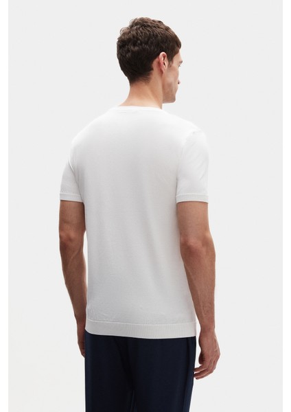 Slim Fit Ekru Rayon Örme T-Shirt modelleri
