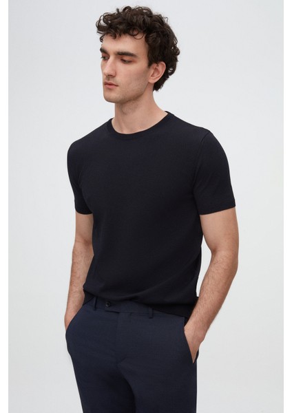 Slim Fit Lacivert Rayon Örme T-Shirt fiyatları