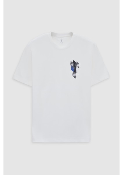 Relaxed Fit Ekru Düz T-Shirt