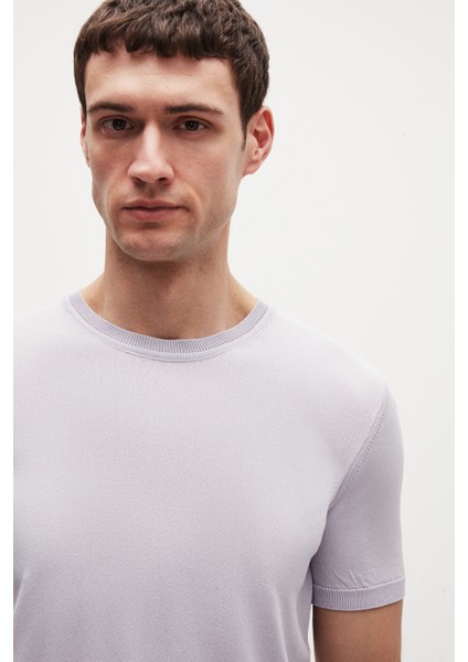 Slim Fit Galaktik Leylak Rayon Örme T-Shirt fiyatları