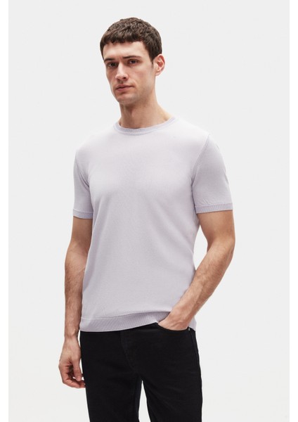 Slim Fit Galaktik Leylak Rayon Örme T-Shirt fırsatları