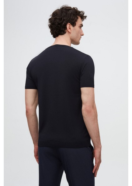 Slim Fit Lacivert Rayon Örme T-Shirt
