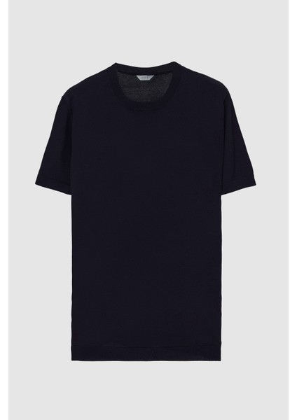 Slim Fit Lacivert Rayon Örme T-Shirt