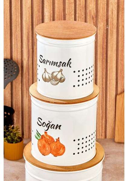 3 Katlı Ahşap Kapaklı Metal Patates Soğan Kovası - Sebzelik - Patates Soğanlık Sepeti Krem fırsatları