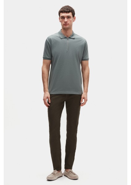 Slim Fit Koyu Yosun Düz T-Shirt fırsatları