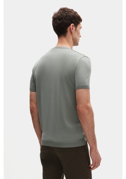 Slim Fit Koyu Yosun Rayon Örme T-Shirt