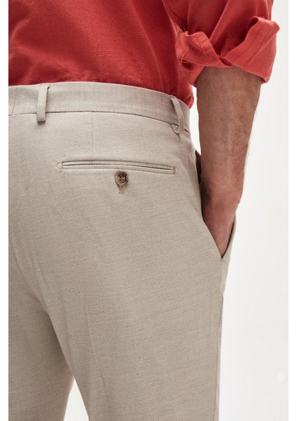 Bej Armürlü Kumaş Pantolon