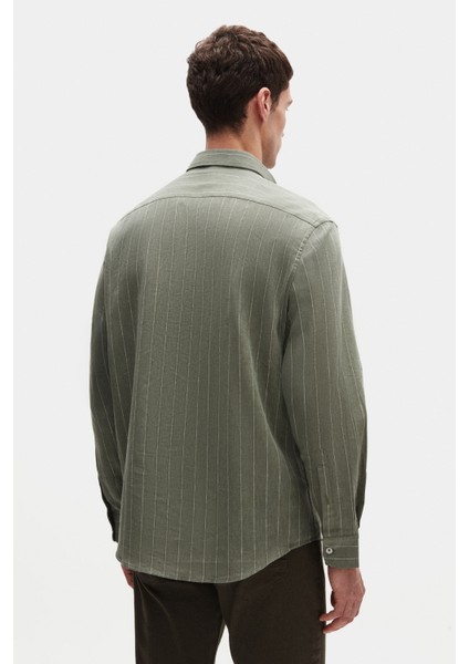 Ds Damat Regular Fit Haki Çizgili Gömlek modelleri