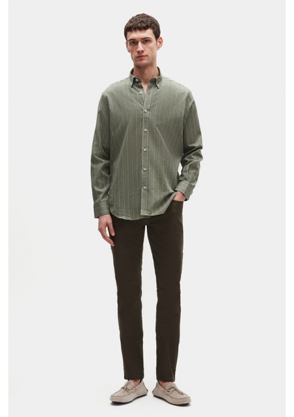 Ds Damat Regular Fit Haki Çizgili Gömlek fırsatları