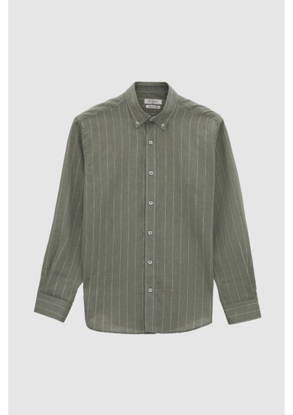 Ds Damat Regular Fit Haki Çizgili Gömlek indirimleri