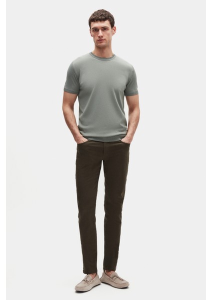 Slim Fit Koyu Yosun Rayon Örme T-Shirt fırsatları