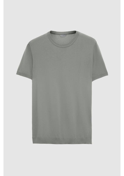 Slim Fit Koyu Yosun Rayon Örme T-Shirt indirimleri