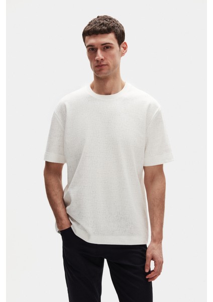 Relaxed Fit Ekru Jakar Desenli T-Shirt