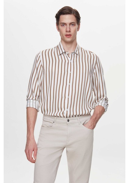 Slim Fit Kırık Beyaz Düz Gömlek