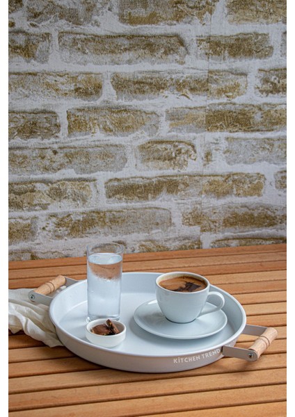 2'li Ahşap Kulplu 45 cm Metal Tepsi ve 30 cm Beyaz Tepsi Çay Kahve Sunum Tepsisi fırsatları