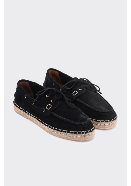 Mako Siyah Deri Süet Kadın Espadril Makosen