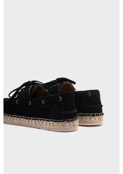 Mako Siyah Deri Süet Kadın Espadril Makosen