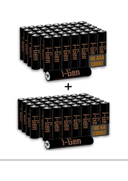 I-Gen A173 80'li Paket Ultra Alkalin Pil 40 Adet LR03 1.5V AAA İnce Kalem Pil + 40 Adet LR6 1.5V AA Kalem Pil