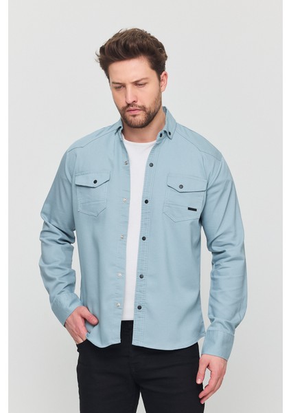 Erkek Mint Slim Fit Dar Kalıp Pamuklu Kot Gömlek
