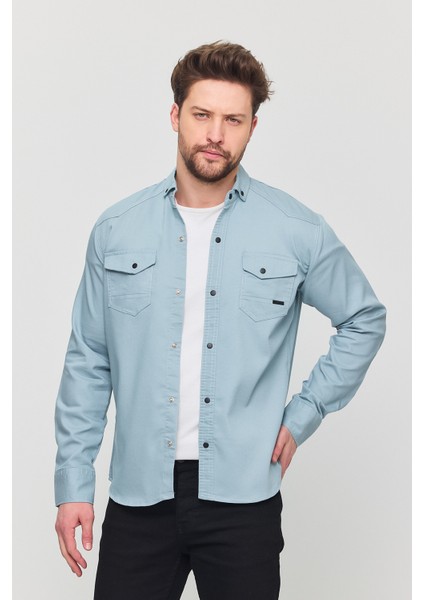 Erkek Mint Slim Fit Dar Kalıp Pamuklu Kot Gömlek