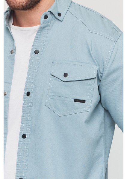 Erkek Mint Slim Fit Dar Kalıp Pamuklu Kot Gömlek