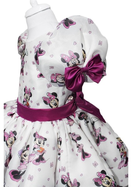 Minnie Mouse Kabarık Balon Kollu Organze Abiye - Minnie Kız Çocuk Elbise - Çocuk Abiye Çocuk Elbise modelleri