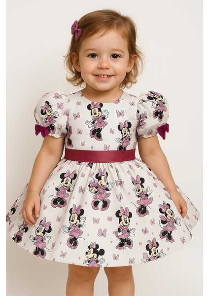 Minnie Mouse Kabarık Balon Kollu Organze Abiye - Minnie Kız Çocuk Elbise - Çocuk Abiye Çocuk Elbise indirimleri