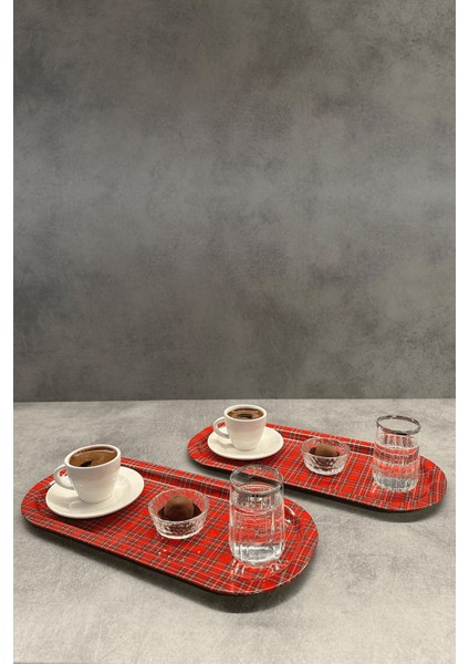 Home 2'li Oval Sunumluk Tepsi - Kırmızı Ekose