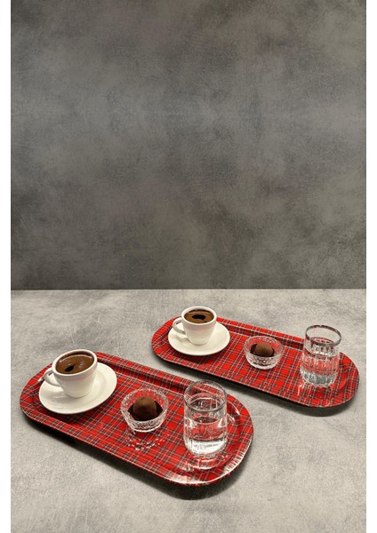 Home 2'li Oval Sunumluk Tepsi - Kırmızı Ekose fiyatları