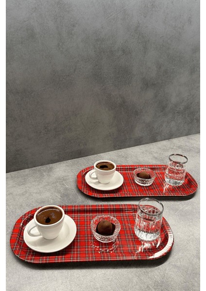 Home 2'li Oval Sunumluk Tepsi - Kırmızı Ekose fırsatları