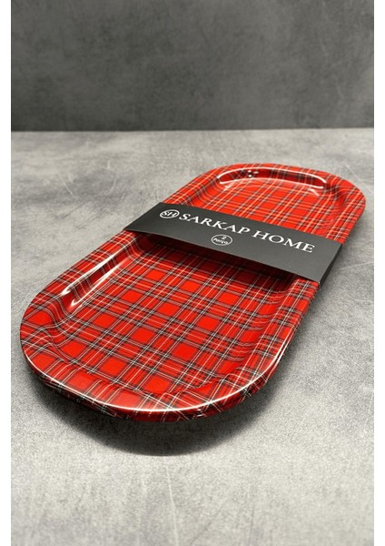 Home 2'li Oval Sunumluk Tepsi - Kırmızı Ekose indirimleri