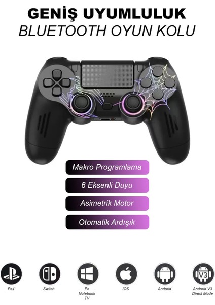 Ps3/ps4/pc Uyumlu Rgb Spiderman Işıklı Çift Motor Titreşimli Bluetooth Oyun Kolu
