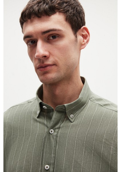 Ds Damat Regular Fit Haki Çizgili Gömlek fiyatları