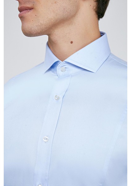 Ds Damat Slim Fit Mavi Düz Gömlek