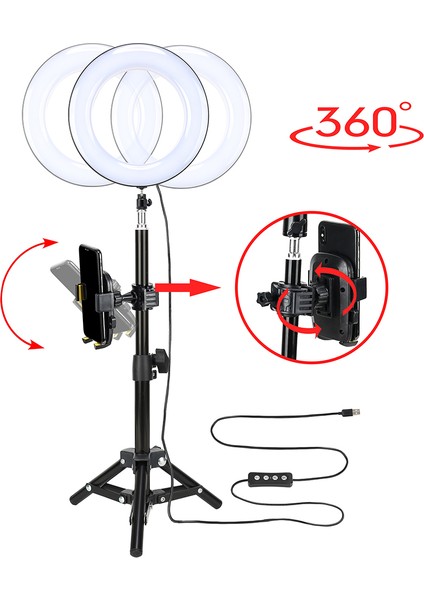 8 Inç Masaüstü LED Halka Işığı 3 Aydınlatma Modu Ayarlanabilir Telefon Tutucu (Yurt Dışından) fiyatları