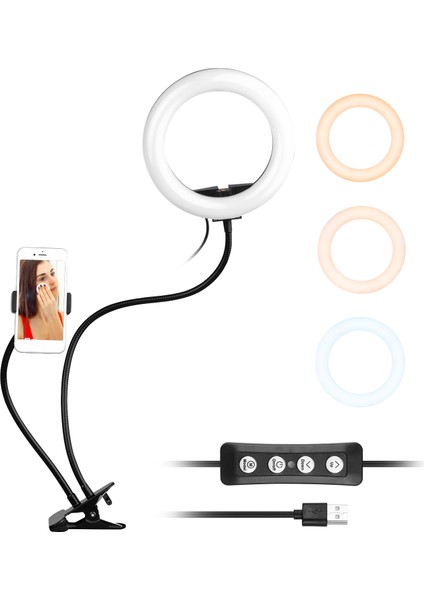 8 Inç Iki Işlevli LED Halka Işık Metal Şlanğ Destekli Telefon Tutucu (Yurt Dışından)