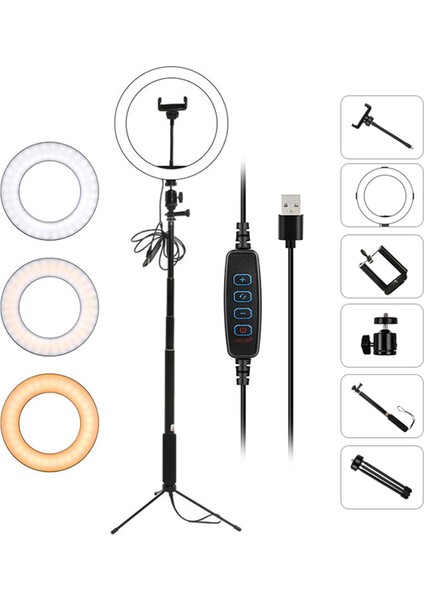 10 Inçlik Aydınlatma Seviyesi Ayarlanabilen 3 Aydınlatma Modu USB ile Güçlenen LED Halka Işığı (Yurt Dışından)