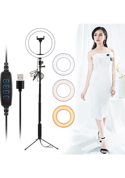 10 Inçlik Aydınlatma Seviyesi Ayarlanabilen 3 Aydınlatma Modu USB ile Güçlenen LED Halka Işığı (Yurt Dışından) fırsatları