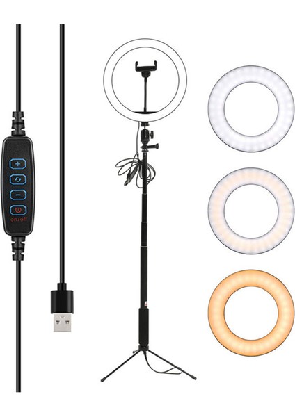 10 Inçlik Aydınlatma Seviyesi Ayarlanabilen 3 Aydınlatma Modu USB ile Güçlenen LED Halka Işığı (Yurt Dışından) indirimleri