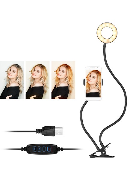 Webcam Işık Stantı Takılabilir Mini USB Halka Işığı 3 Işık Modu Esnek Kollu (Yurt Dışından)