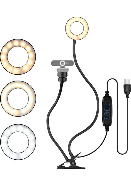 Webcam Işık Stantı Takılabilir Mini USB Halka Işığı 3 Işık Modu Esnek Kollu (Yurt Dışından) fırsatları